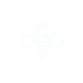 Logo minimaliste d’une abeille fait en blanc. L’arrière-plan est transparent sur un fond rectangulaire vert lime qui fait presque toute la largeur de la page.